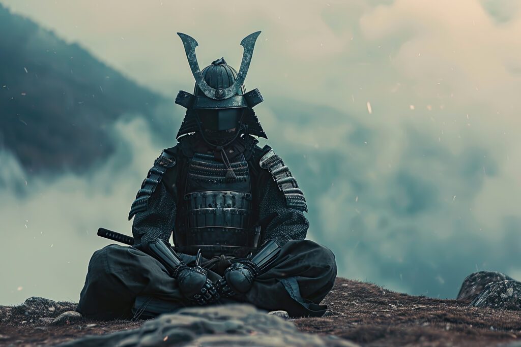 samurai meditation on the top of a mountain
