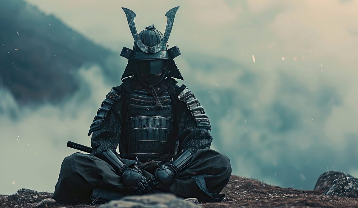 samurai meditation on the top of a mountain